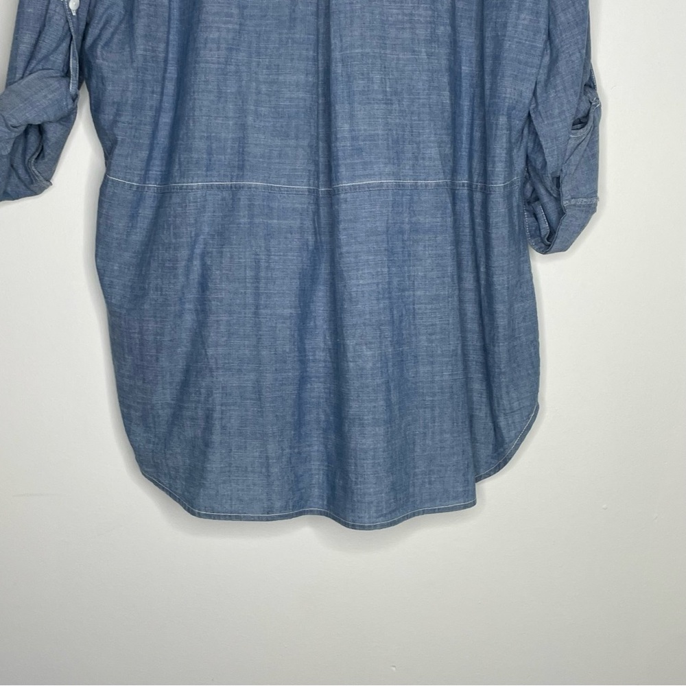 Hester & Orchard Blue Chambray Button Down Tab sleeve Blouse Size 1X - Picture 9 of 13